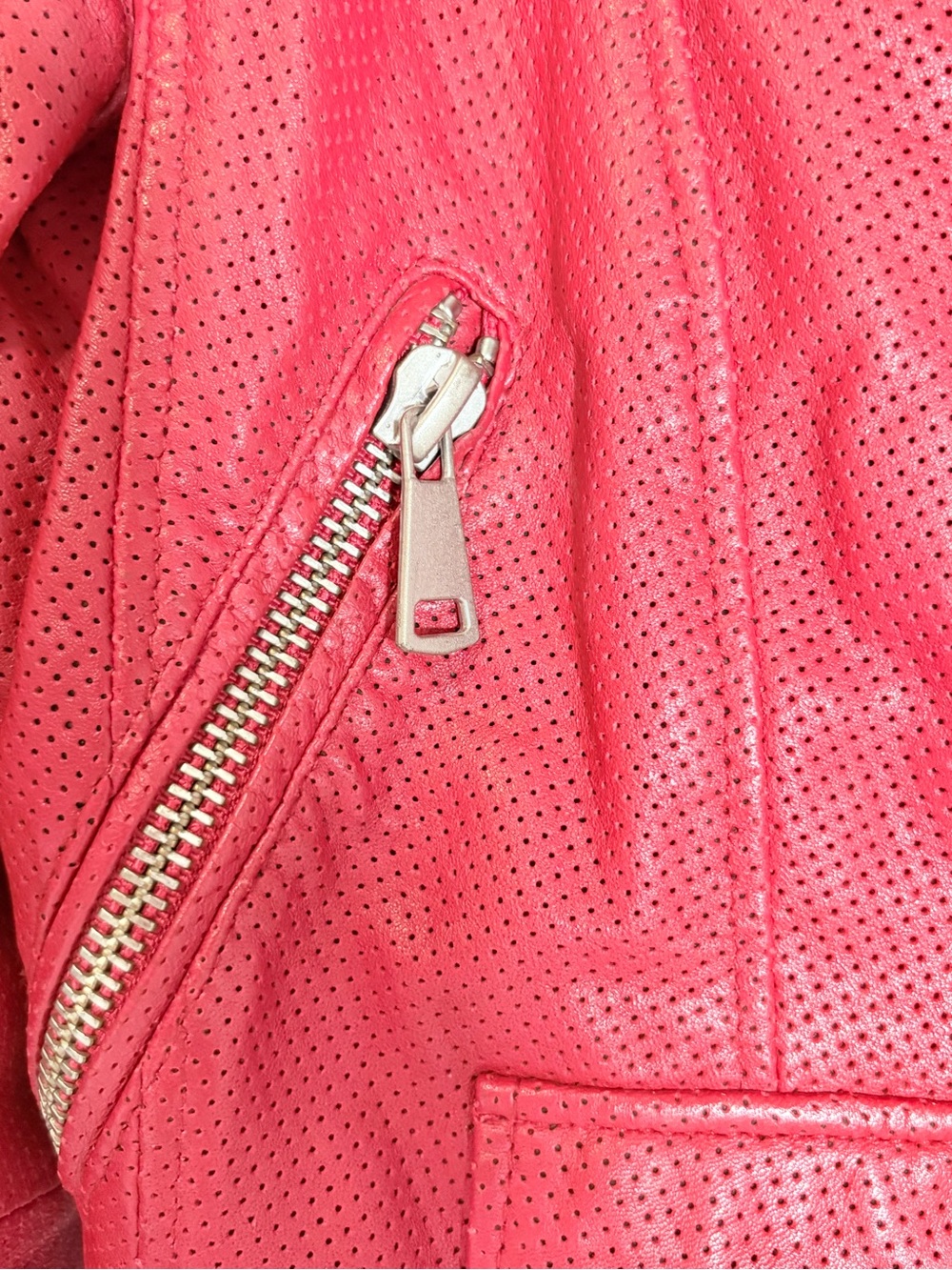 Bagatelle.NYC Perforated Leather Moto Jacket in Poppy Red— Size S - Picture 5 of 11